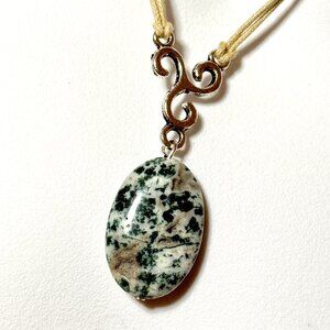 2/$20, Natural Green Tree Agate Necklace, Genuine Oval Gemstone Cord Necklace